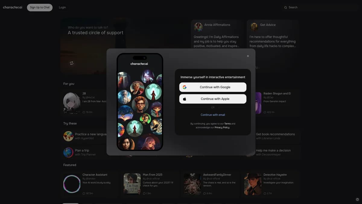 Character.ai screenshot